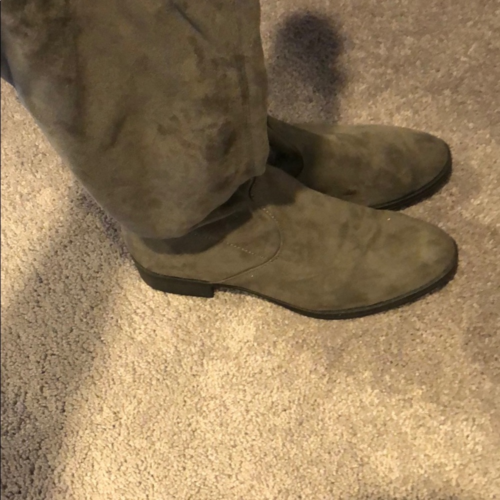 Gray Knee High Boots.